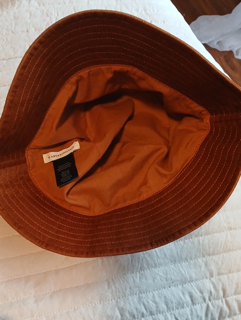 Anthropologie Corduroy Bucket Hat in Rust Orange